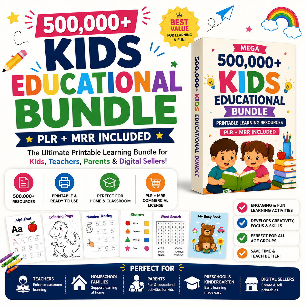 500,000+ Kids Educational Bundle (PLR + MRR Included)